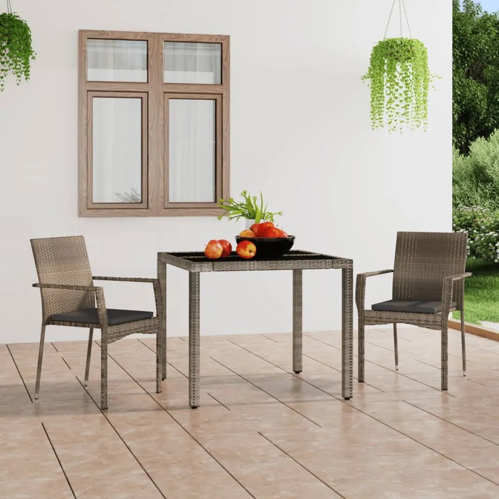 319882 vidaXL Cadeiras de jardim c/ almofadões 2 pcs vime PE cinzento