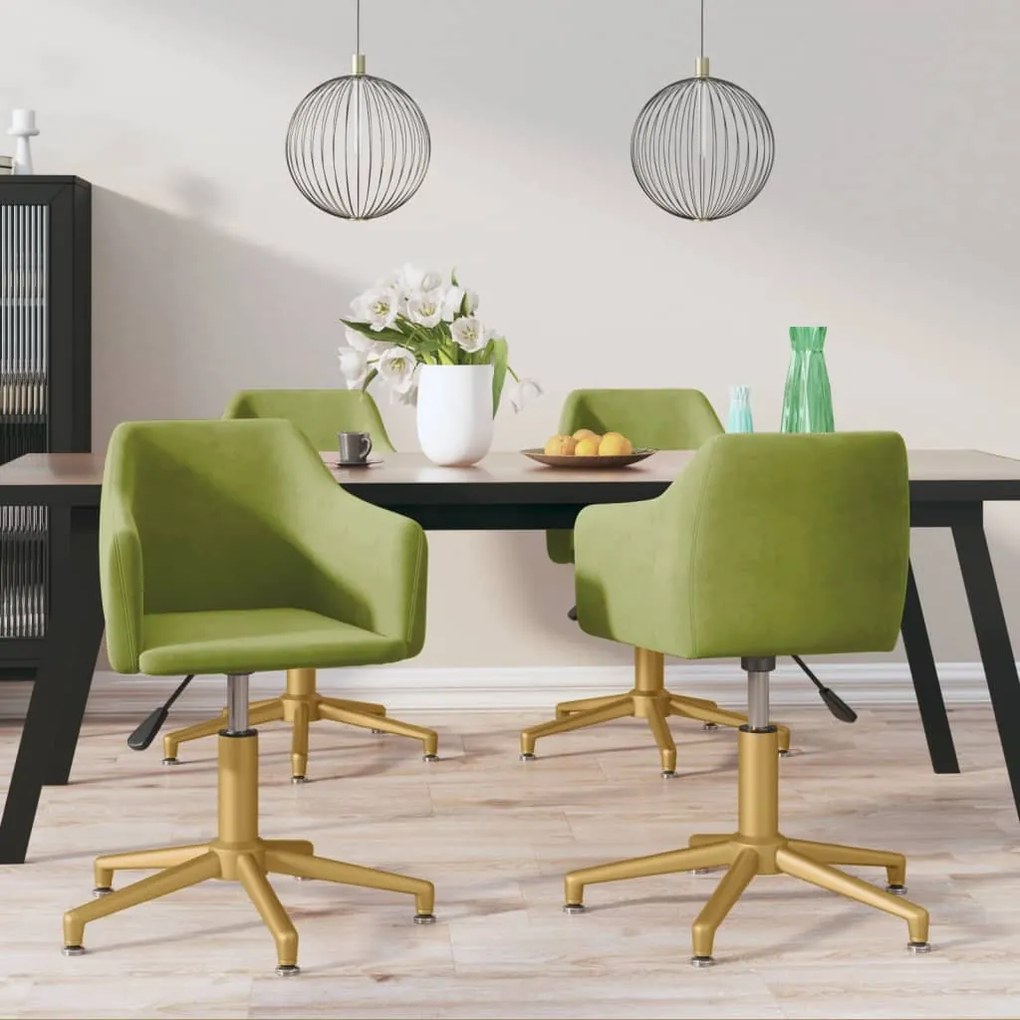 vidaXL Cadeiras de jantar giratórias 4 pcs veludo verde-claro