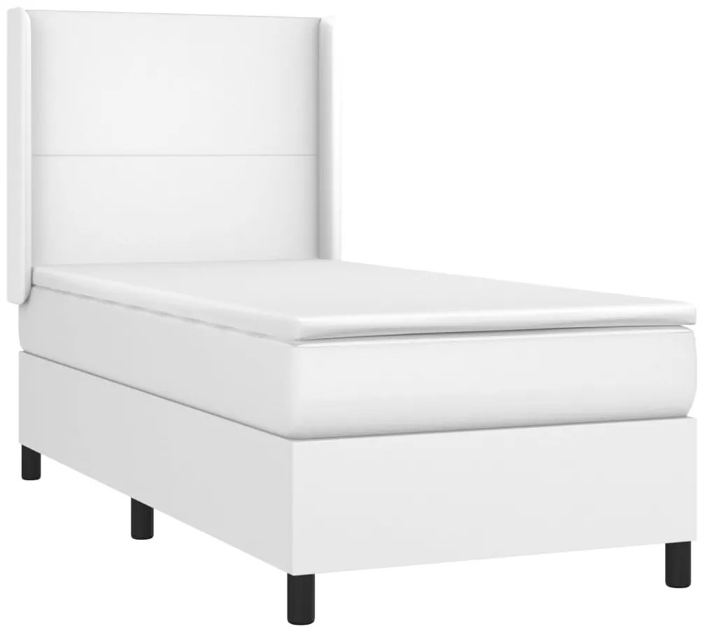 Cama box spring c/ colchão/LED 80x200cm couro artificial branco