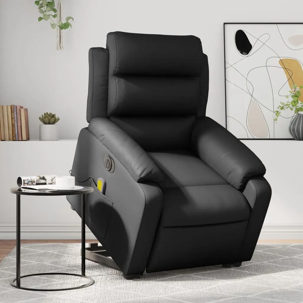 vidaXL Poltrona reclinável elevatória elétrica couro artificial preto