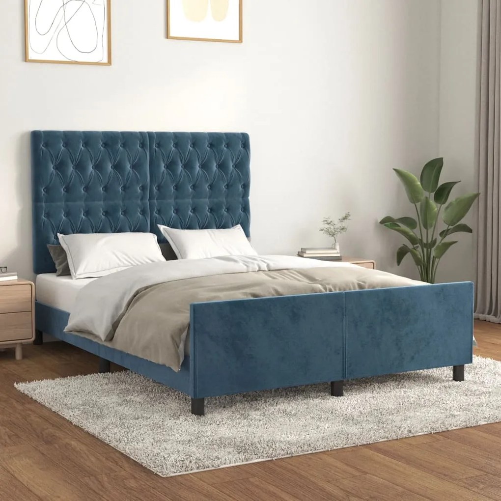 vidaXL Estrutura de cama sem colchão 140x190 cm veludo azul-escuro