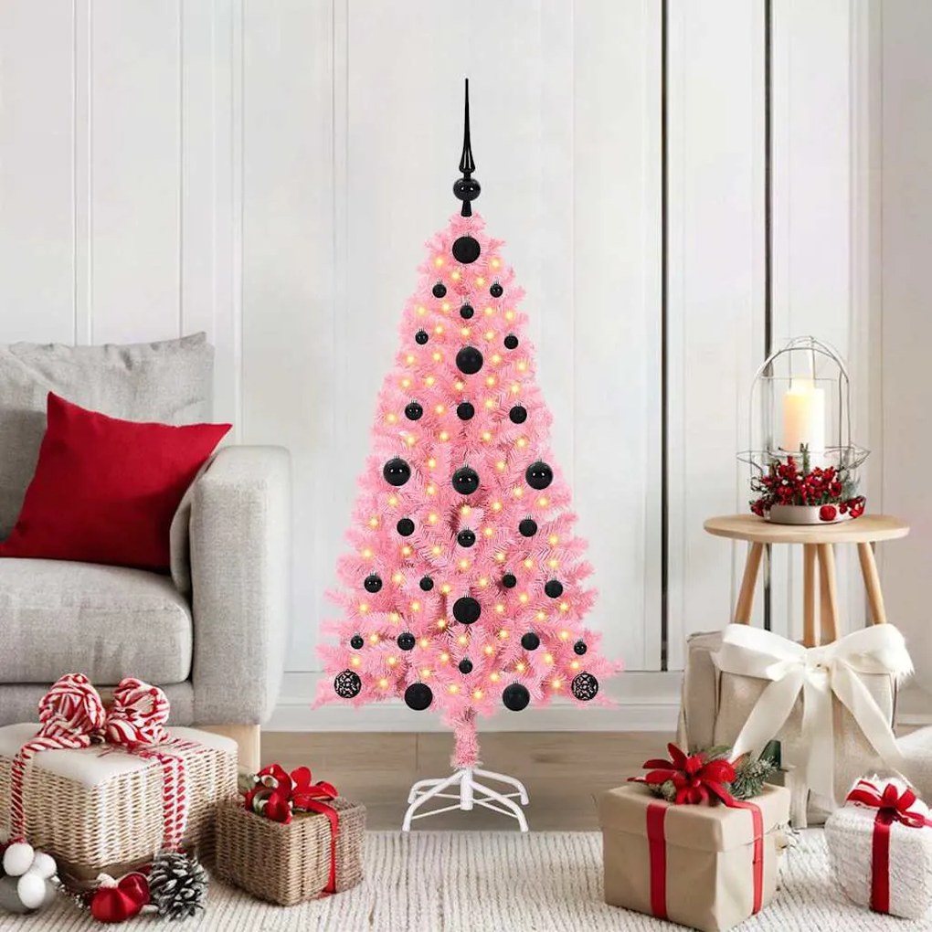 vidaXL Árvore de Natal com 150 LEDs com suporte Rosa 120 cm PVC