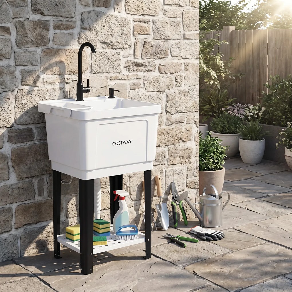 Lava-loiça de Lavandaria plastico, 50,5 x 48 x 120,5 cm, Torneira Giratória de 360°, Branco