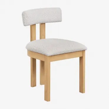 Pack De 2 Cadeiras De Jantar Estofadas Argider Madeira Natural & Bouclé Branco Pérola - Sklum