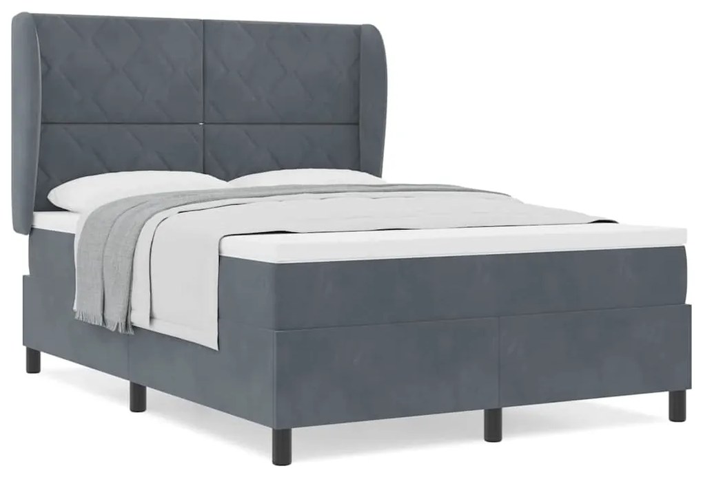 Cama com Estrado e Colchão Cinza Escuro 140x190 cm em Veludo
