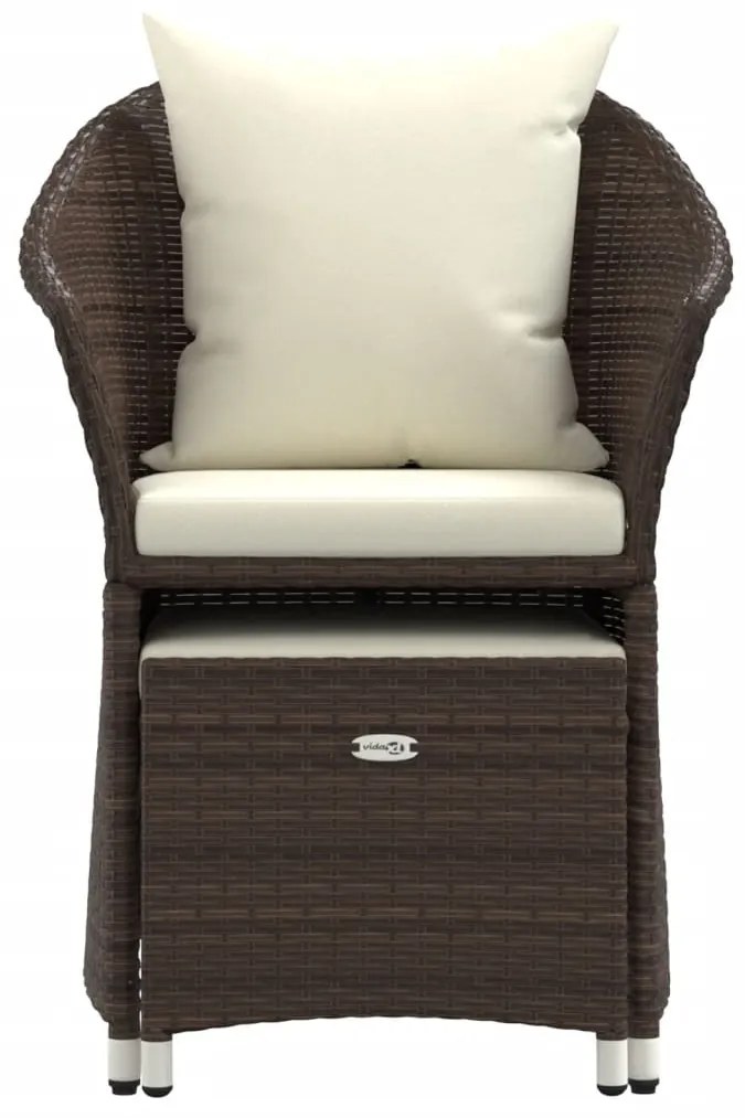 2 pcs conjunto lounge de jardim c/ almofadões vime PE castanho