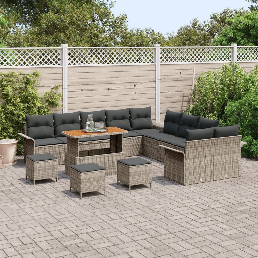 Conjunto de Sofá para Jardim com Almofadas VidaXL de 14 Peças Cinza Ra