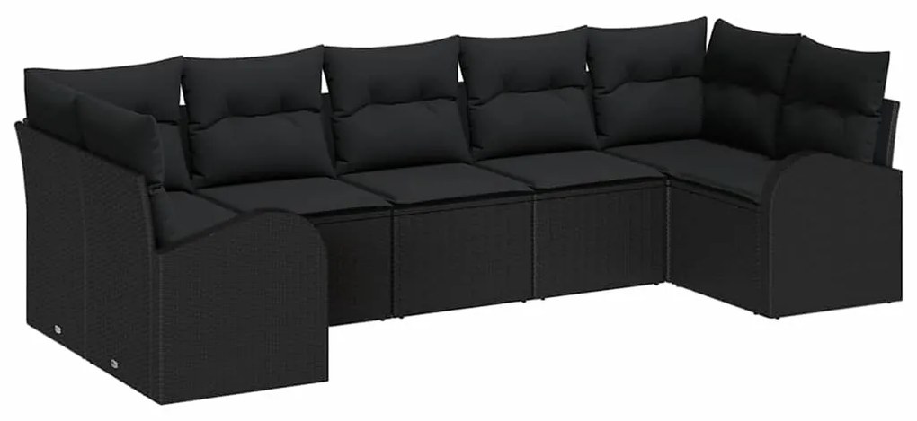 Conjunto de Sofá de Jardim de 7 Peças com Almofadas Pretas de Rattan
