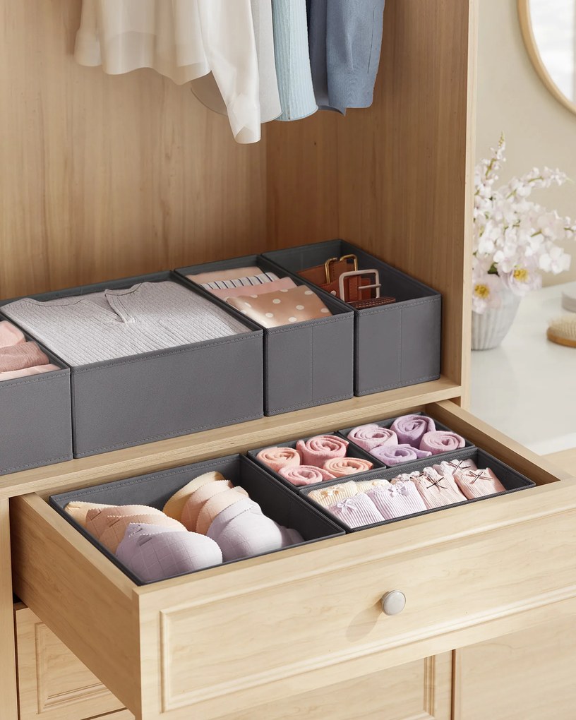 Conjunto de 12 caixas organizadoras para gavetas, cinza ardósia