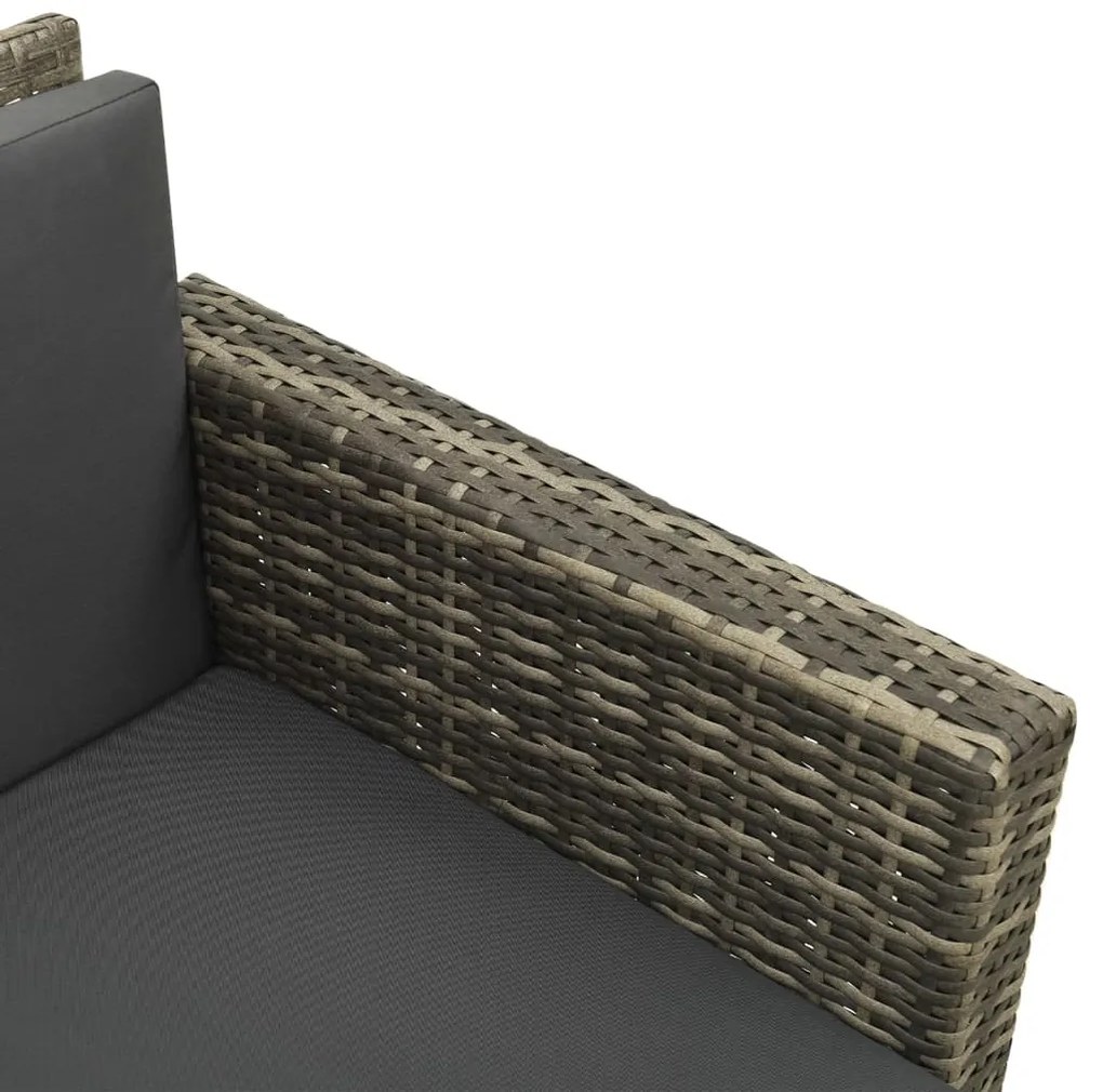 3 pcs conjunto lounge de jardim c/ almofadões vime PE cinzento