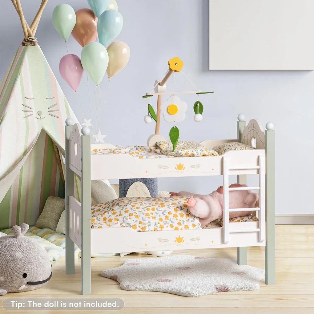 Cama de madeira de brincar 2 em 1 para bonecas (NÃO INCLUIDA) 55 x 30 x 46 cm Verde