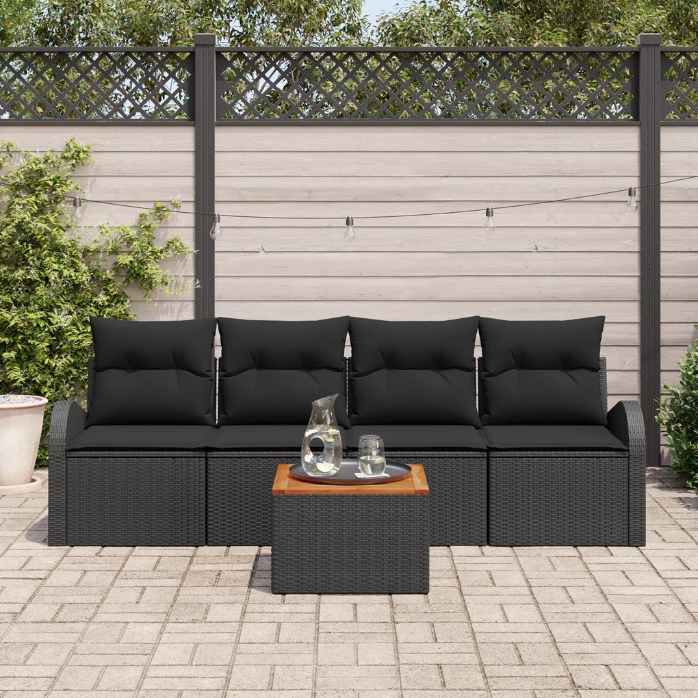 Conjunto de Sofás para Jardim vidaXL com Almofadas Pretas de Poliratta