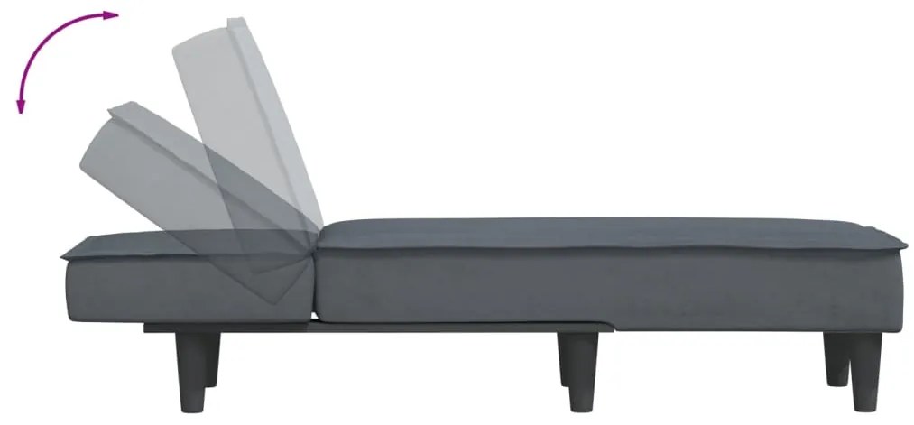 Chaise longue veludo cinzento-escuro