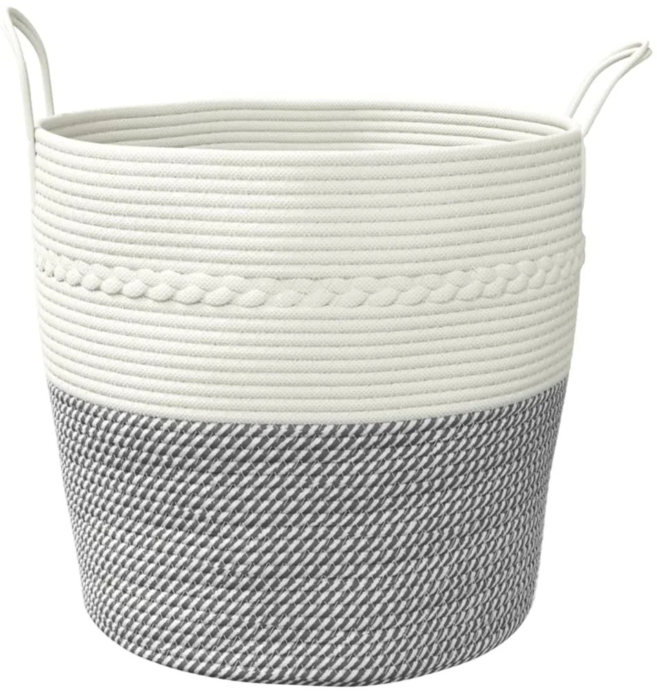 Cesto de arrumação Ø43x38 cm algodão cinzento e branco
