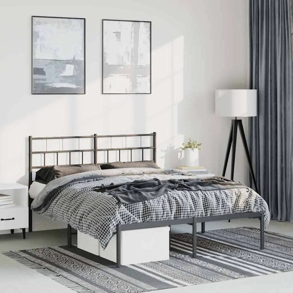vidaXL Estrutura de cama com cabeceira 135x190 cm metal preto