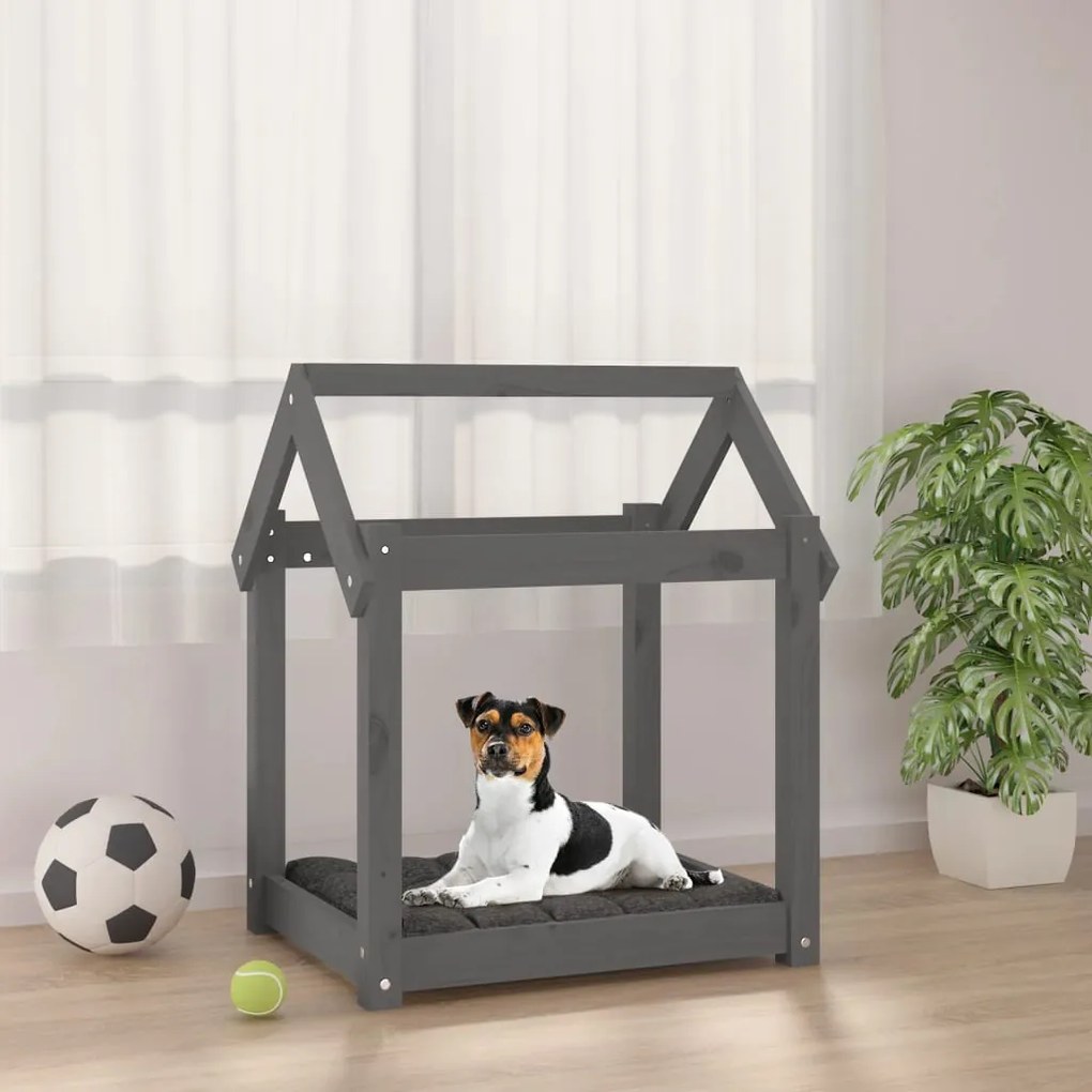 822199 vidaXL Cama para cães 61x50x70 cm madeira de pinho maciça cinza
