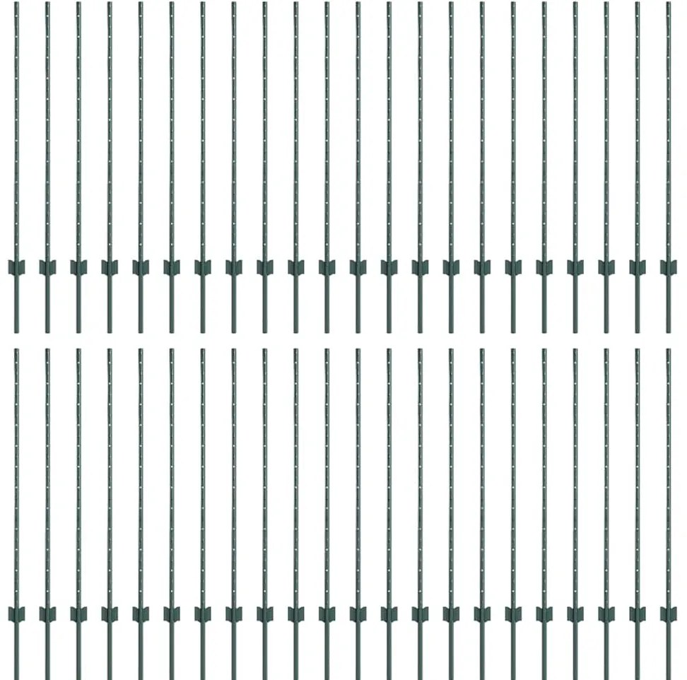 Postes de Cerca Prateados 44 pcs Verde Aço revestido a pó