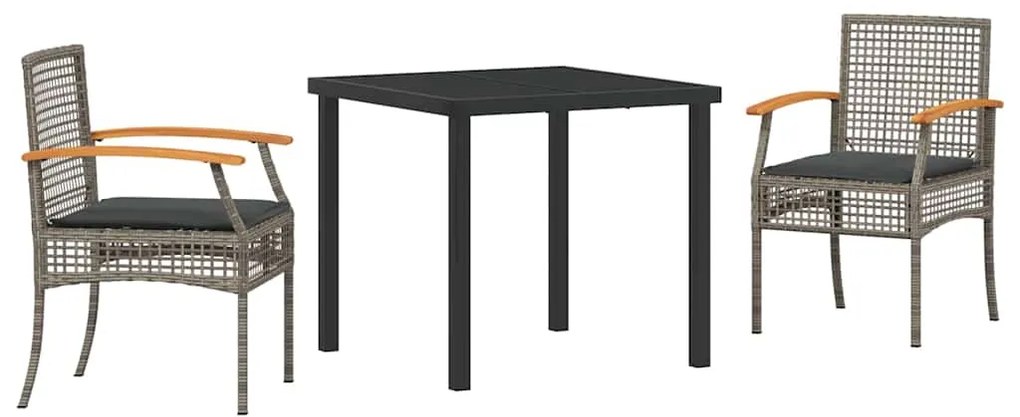 Conjunto de Jantar de Jardim com 3 Peças e Almofadas - Cinza Rattan e