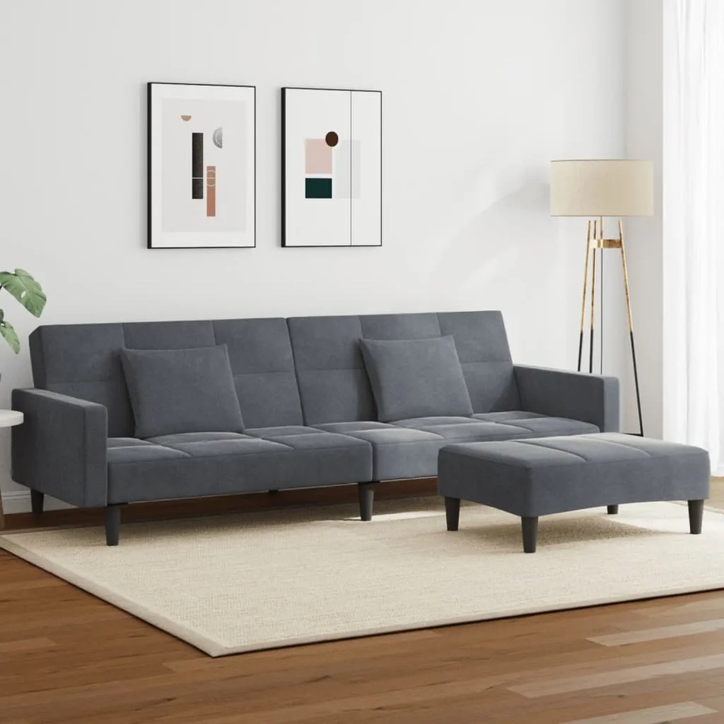 vidaXL Sofá-cama 2 lugares c/ apoio de pés veludo cinzento-escuro