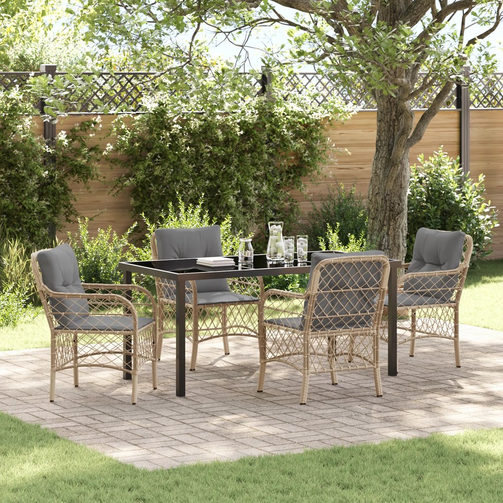 Conjunto de Jantar Jardim com Almofadas Bege Poli Rattan