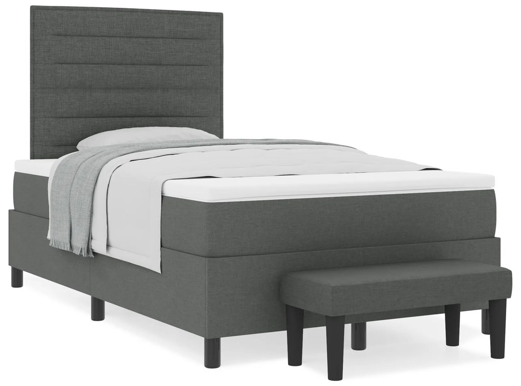 Cama Box Spring com Colchão e Banco Cinza Escura 120x190 cm Tecido