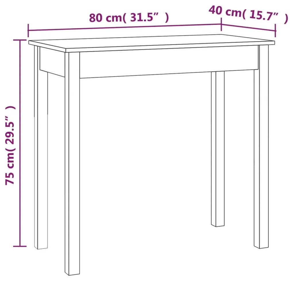 Mesa consola 80x40x75 cm madeira de pinho maciça