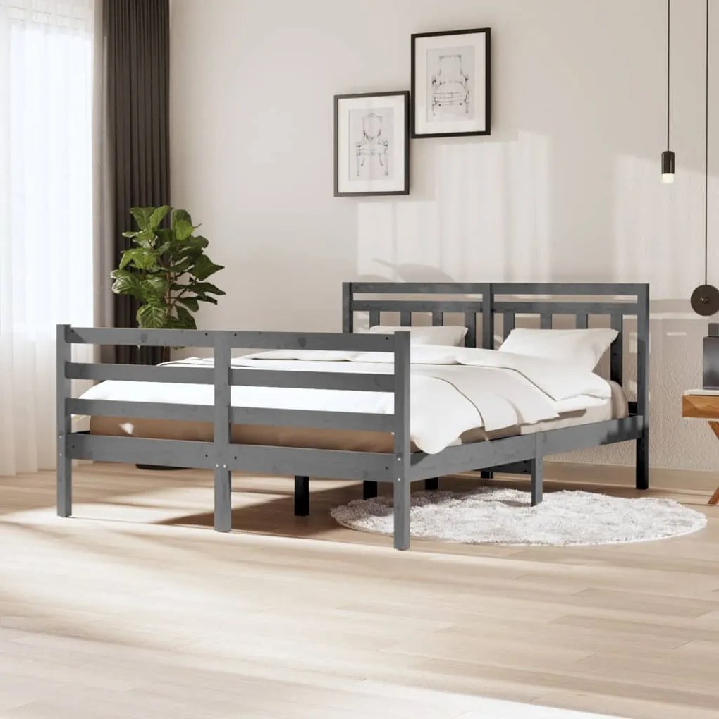 vidaXL Estrutura de cama 140x200 cm madeira maciça cinzento