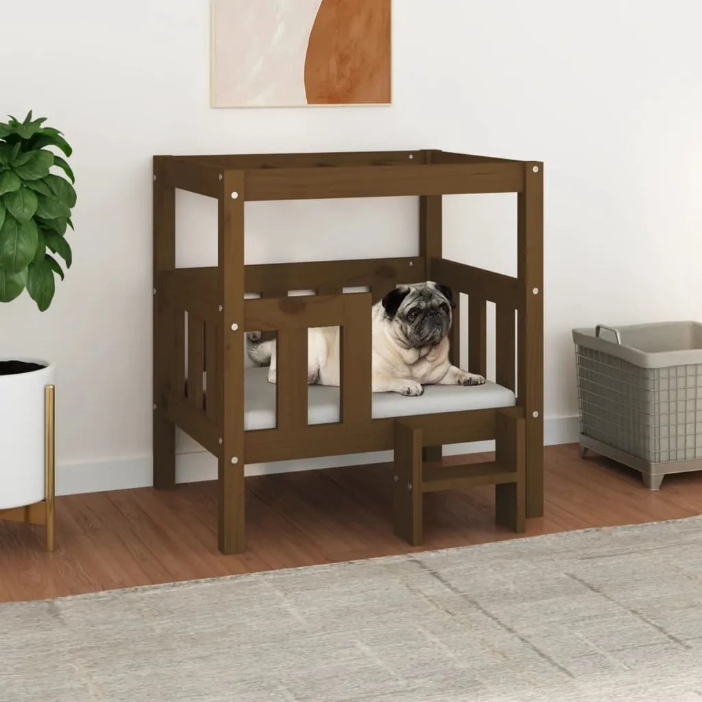 Cama para cães 65,5x43x70 cm pinho maciço castanho mel