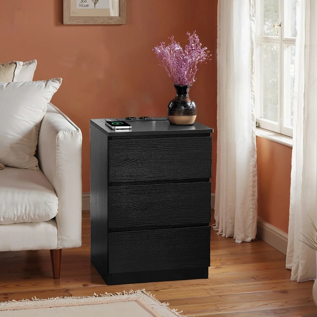 Mesa de cabeceira com 3 gavetas 35 x 40 x 59 cm preta