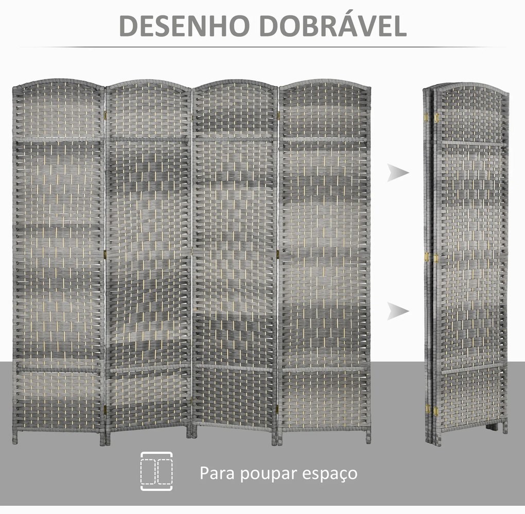 Biombo Dobrável de 6 Painéis Divisor de Ambientes 270x180 cm Ecrã de Privacidade de Polipropileno para Quarto Cinza Misto