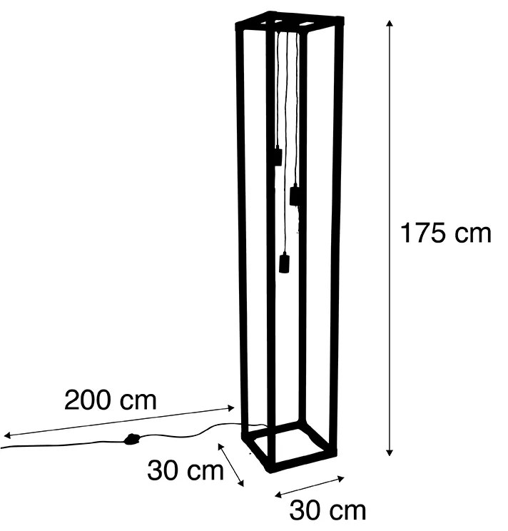 Candeeiro de pé design preto 3-luzes - CAGE Industrial,Design