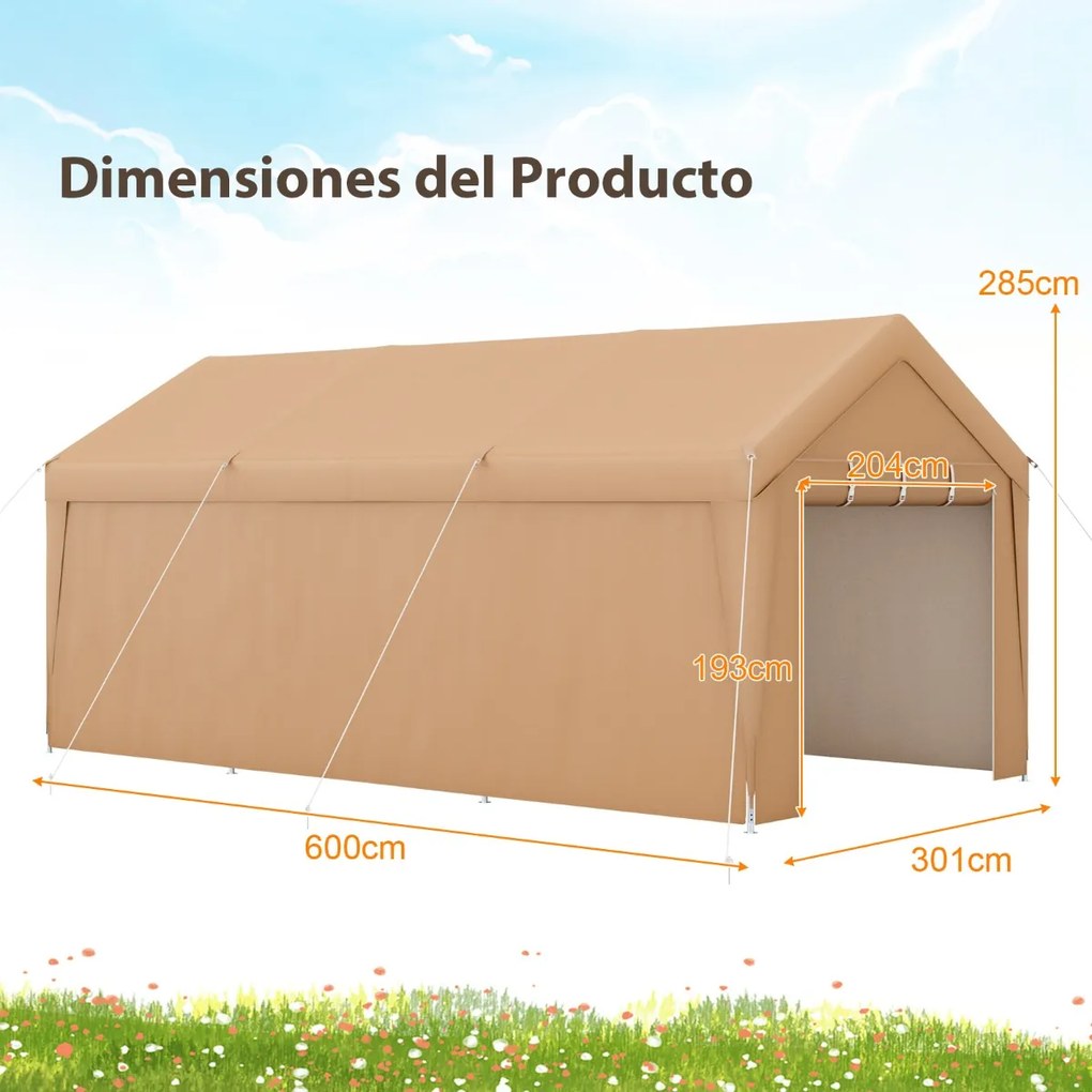 Tenda de jardim portátil para garagem carros, festas, jardim, eventos 301 x 600 cm com laterais amovíveis e porta exterior com fechadura Amarelo