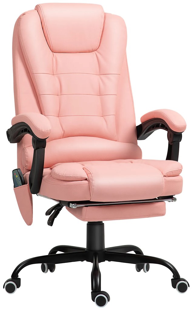 Vinsetto Cadeira de Escritório com 7 Pontos de Massagem Reclinável com Apoio para os Pés e Controlo Remoto 67x67x111-121 cm Rosa | Aosom Portugal