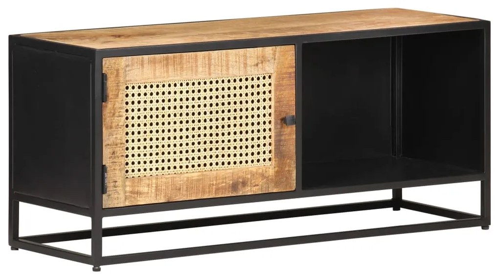 Móvel de TV 90x30x40 cm mangueira áspera maciça e palha natural