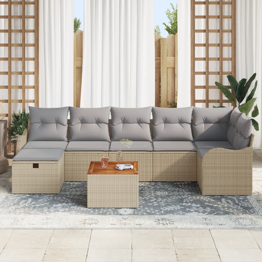 Conjunto de Sofás de Jardim vidaXL 8 Peças com Almofadas Bege Rattan P