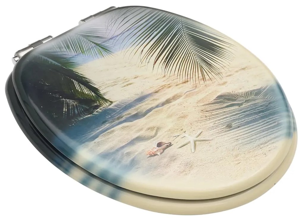 Assentos sanita com tampas fecho suave 2 pcs MDF design praia