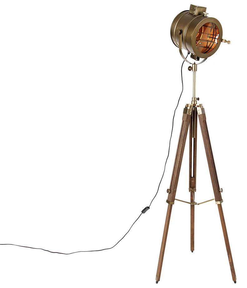 LED Candeeiro de pé inteligente tripé bronze com madeira Studio Spot incl. WiFi A60 - Radient Industrial
