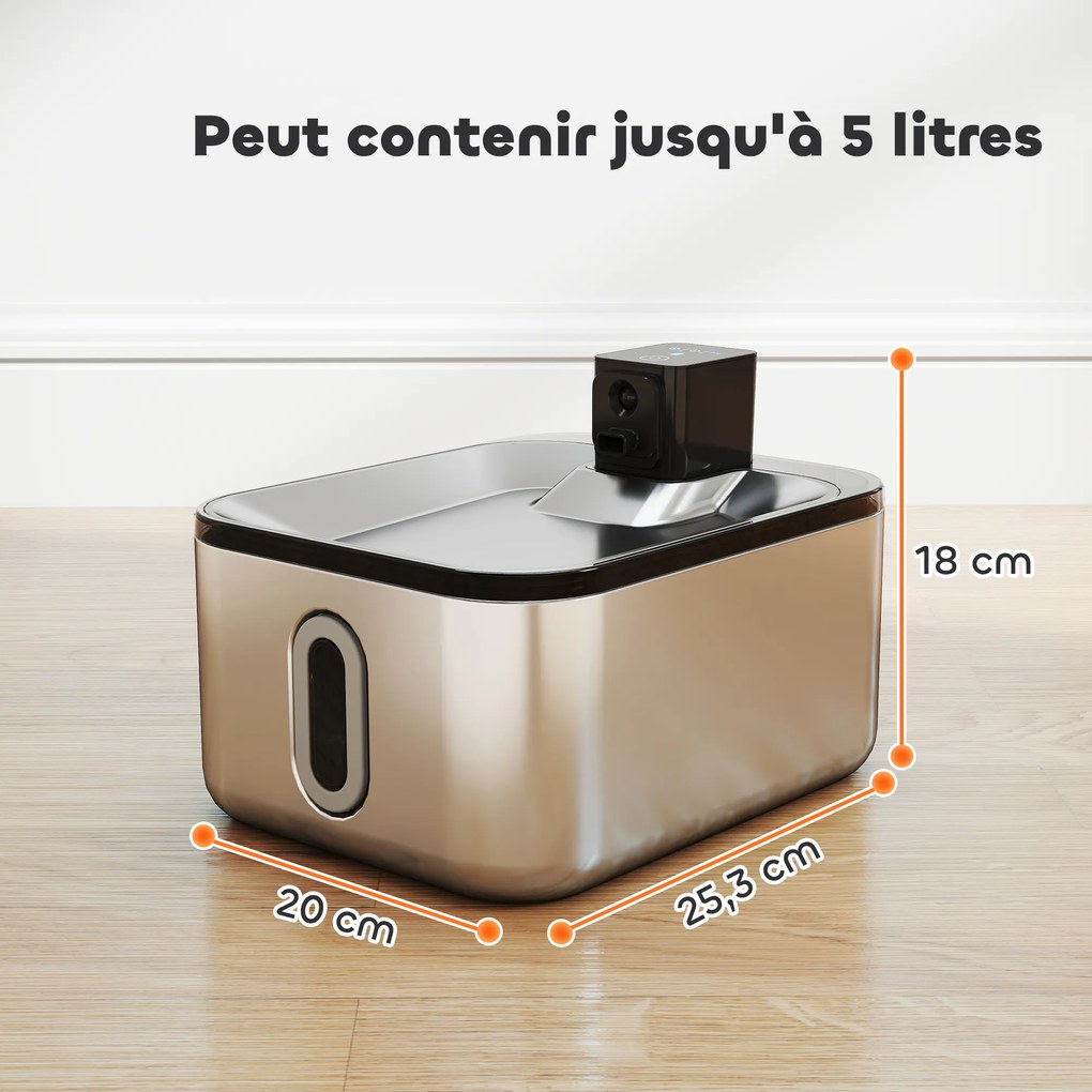 Fonte de Água Automática para Gatos, 25,3 x 20 x 18 cm, Sem Fios, Prateada