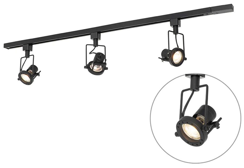 Sistema de trilhos industrial com 3 focos monofásicos pretos - Suplux Industrial,Moderno