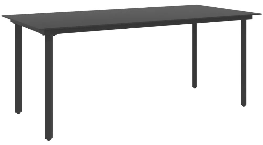 Mesa de jantar para jardim 190x90x74 cm aço e vidro preto