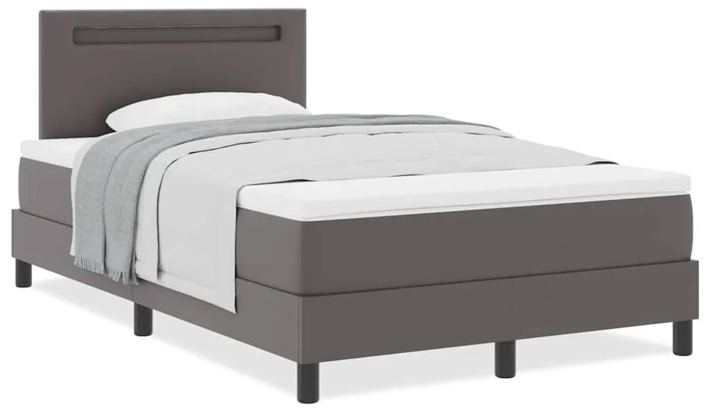 Cama Box com Colchão – Grey, cama de casal pequena em couro sintético.