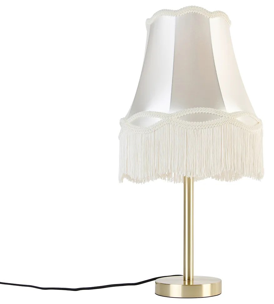 Candeeiro de mesa clássico em latão com abajur em tecido cor creme 30 cm - Simplo Clássico / Antigo