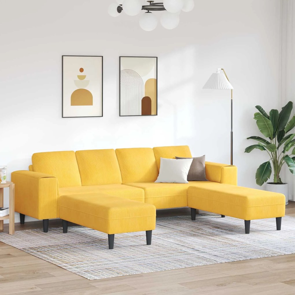 vidaXL Sofá Amarelo Claro 250 x 188 x 76 cm Tecido de Veludo Cotele