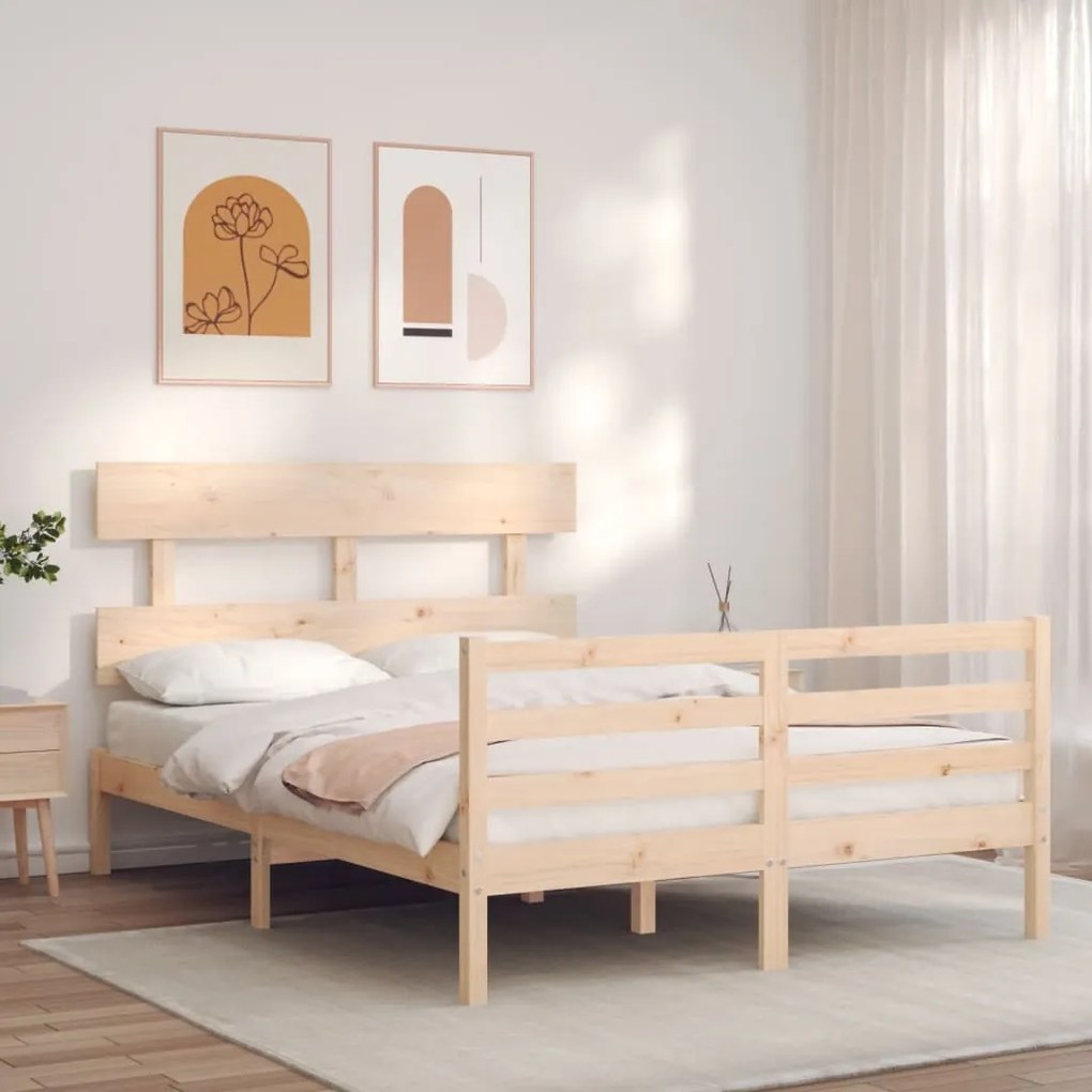 Estrutura de cama com cabeceira 140x190 cm madeira maciça