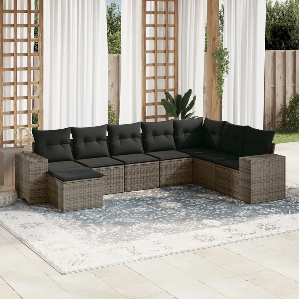 vidaXL 8 pcs conjunto sofás de jardim c/ almofadões vime PE cinzento