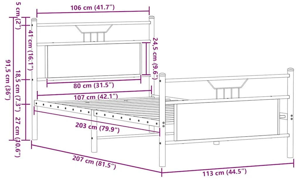 Estrutura de cama sem colchão 107x203 cm carvalho sonoma