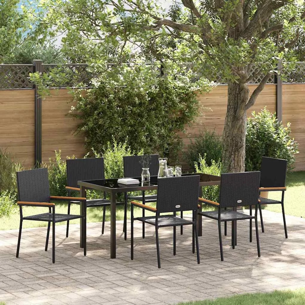 vidaXL Conjunto de Jantar Jardim de 7 Peças Preto em Rattan Sintético