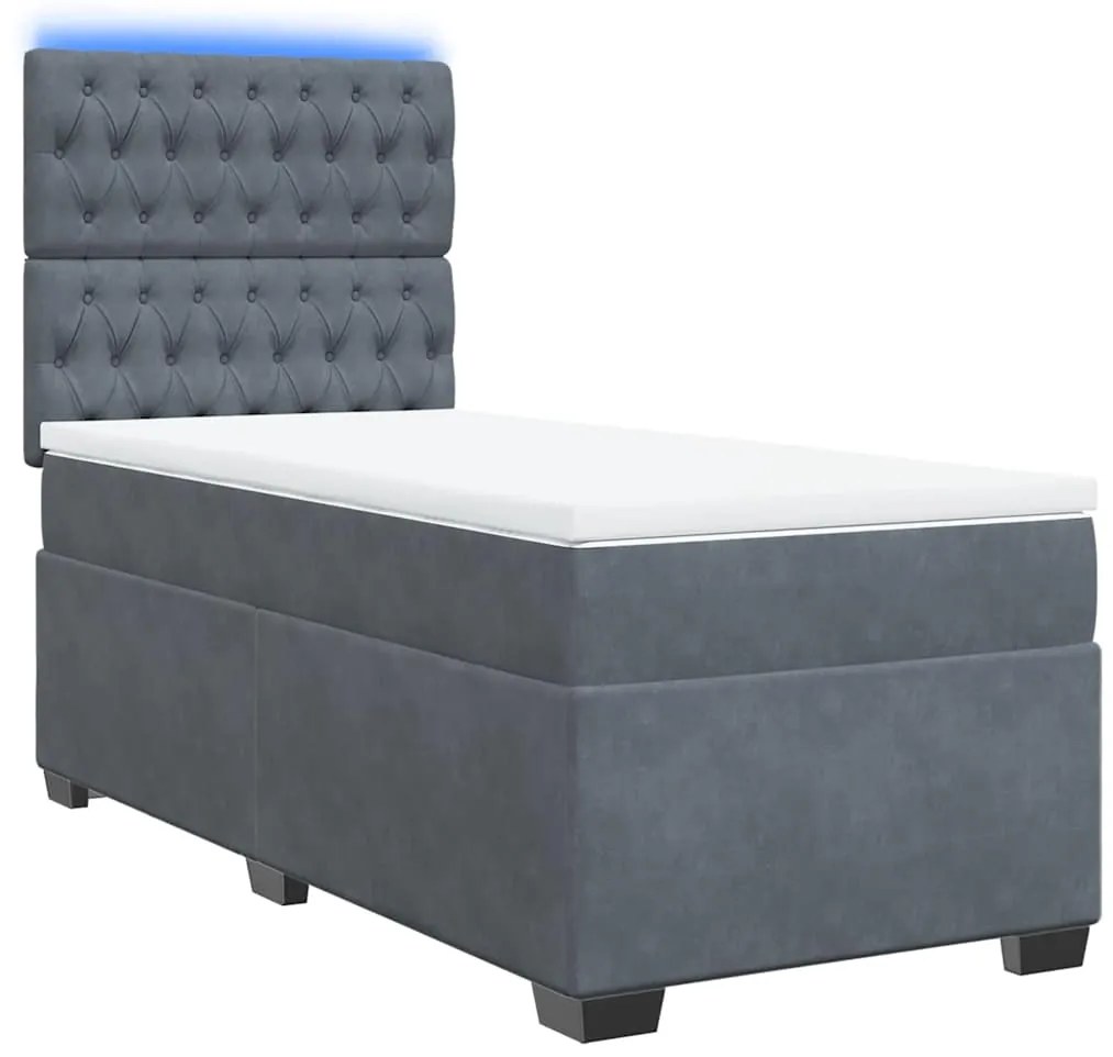 Cama com molas/colchão 90x200 cm veludo cinza-escuro