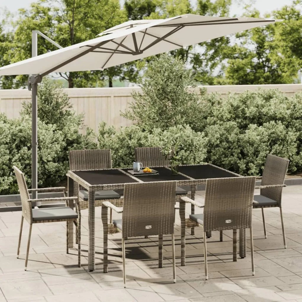 vidaXL 7 pcs conjunto de jantar p/ jardim c/ almofadões vime PE cinza