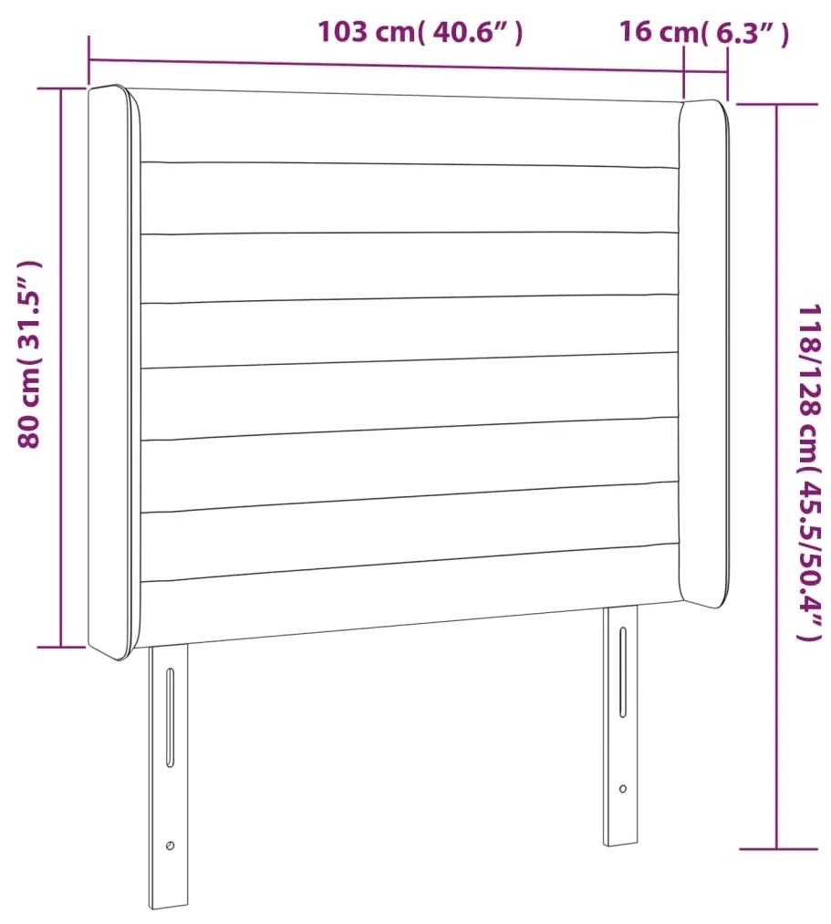 Cabeceira de cama c/ LED veludo 103x16x118/128 cm verde-escuro